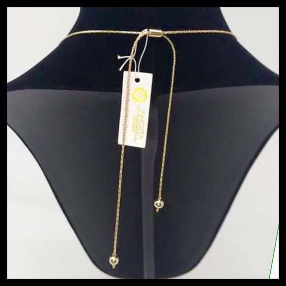 AMRITA SINGH Bib Necklace Clear Crystals & Sliding Gold Chain - Picture 6 of 8